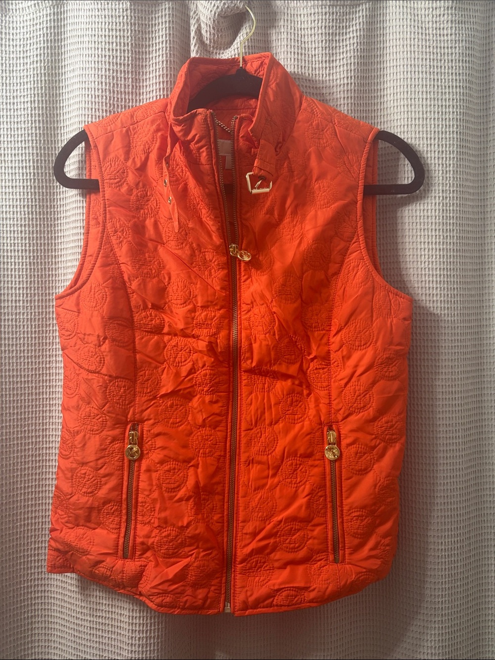 Michael Kors Quilted Orange Sleeveless Vest with Gold Hardware
